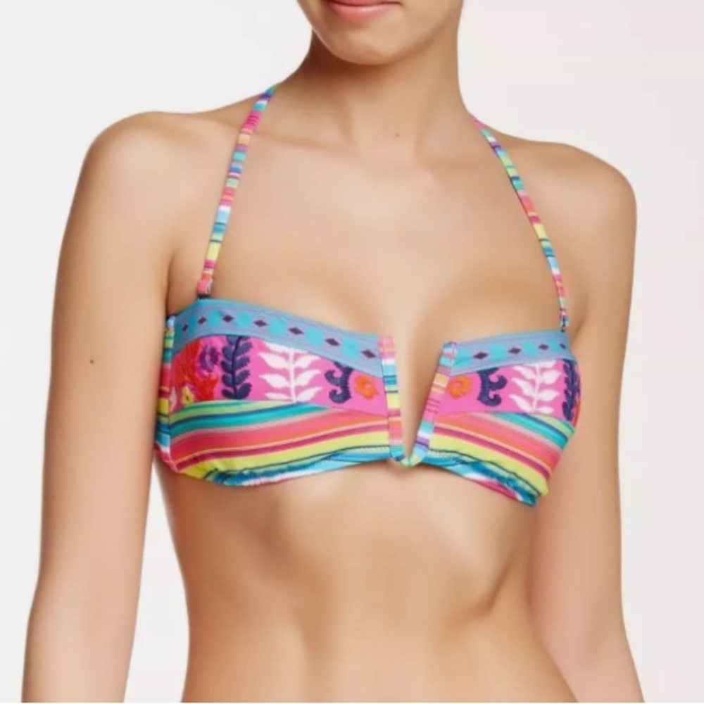 Nanette Lepore Flora Fiesta Bandeau Bikini Top Medium Colorful Stripes
